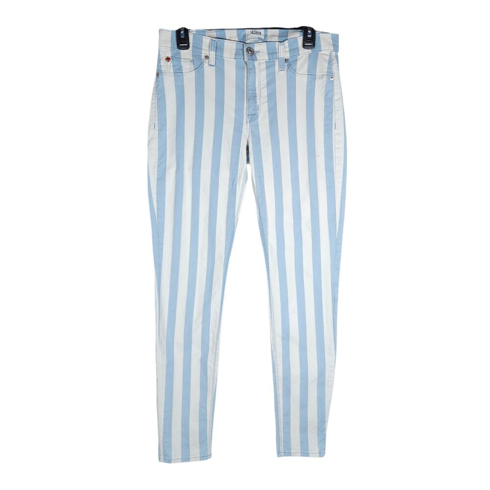 Hudson Krista Jeans 30 Indigo Jacquard Striped Blue White Coastal Grandmother